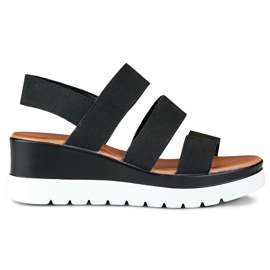 Sorte elastiske sandaler med lav platform