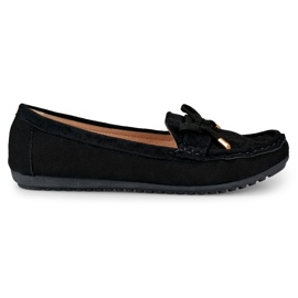 Sorte komfortable loafers med sløjfe