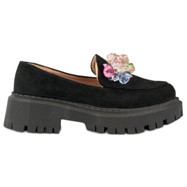 Sorte loafers med perler