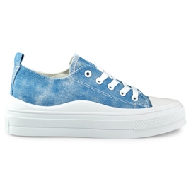 Dame denim sneakers på platformen blå