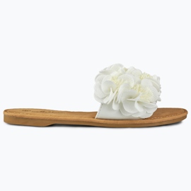 Kvinders flade blomstertøfler hvide