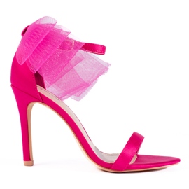 Fuchsia sandal med tylsløjfe på Shelovet stilethælen lyserød