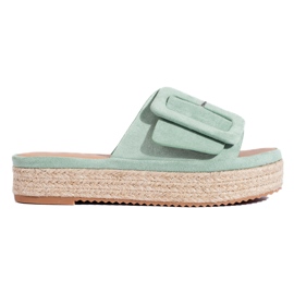 Mint ruskind espadrille slides på Shelovet platformen grøn