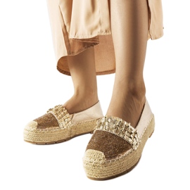 Guld espadriller med cubic zirconia fra Lauro gylden