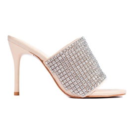 Elegante sandaler med hæle med zirkoner Shelovet beige