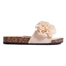 Shelovet beige korksandaler med blomster