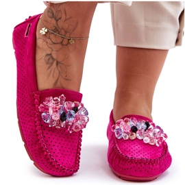 PM1 Moderigtige ruskind loafers med dekorationer fuchsia delima lyserød