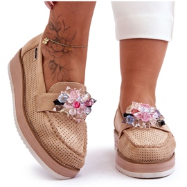 PM1 Dame-platform loafers med sten Beige Elonore
