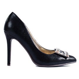 Sorte satin pumps med sølvspænde fra Shelovet