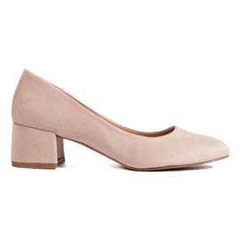 Klassiske beige pumps med lav hæl til kvinder fra Shelovet