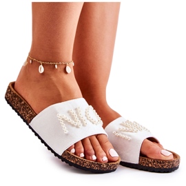 Evento Klassiske suede flip-flops med perler, hvid