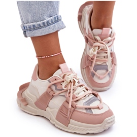 PS1 Moderigtige sportssko med snørebånd til kvinder Beige-Pink Chillout!