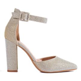 Shelovet guldglitter stilet pumps gylden