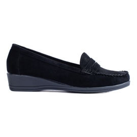 Sorte ruskinds loafers med lav kile fra Shelovet