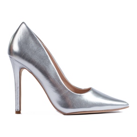 Metallic sølv højhælede pumps fra Shelovet