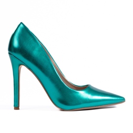 Metallic grønne højhælede pumps fra Shelovet