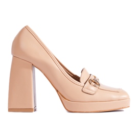 Beige blokhælede pumps fra Shelovet