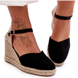 Suede Wedge Sandaler Sort Selfoss