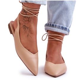 PG1 Kvinders snørebånd nøgen Lilly Ann Ballet Flats beige