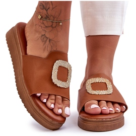 Dame Denicia brune platform hjemmesko med dekoration