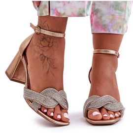 Sandaler med lav hæl med rhinestones Rose Gold Monra gylden