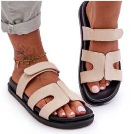 Klassiske Læder Velcro Hjemmesko til kvinder Beige Amedon