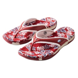 Feliksa røde tekstil-flip-flops med blomster