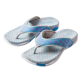 Grå og blå tekstil-flip-flops fra Luigia