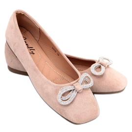 Ruskindsballerinaer med sløjfe fra Serna Kaki beige