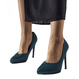 Mørkegrønne satin pumps fra Silje