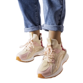 Inna Beige og pink stof sneakers fra Begins