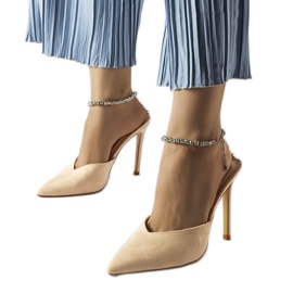 Claude beige stilet pumps med rhinestones