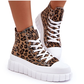 PS1 Dame High Top sneakers Leopard mønster Brun Florensi