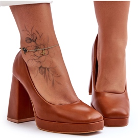 Camel Rosalia Chunky Heels Læderpumper brun