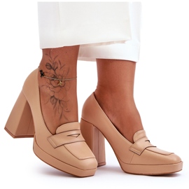 Nude Alisa højhælede læderpumper beige
