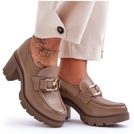 Lemar Elegante Brogues på hæl med mørk beige Harmell-dekoration