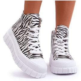 PS1 Dame High Top Sneakers Zebra mønster Hvid Florensi