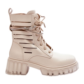 Moderigtige arbejdsstøvler med en dekorativ stribe Beige Rocky
