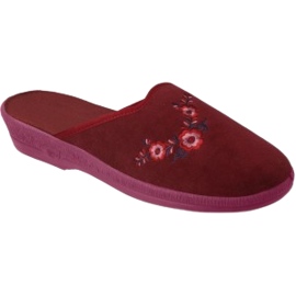Befado pu tøfler til kvinder 219D480 bordeaux broderede blomster rød