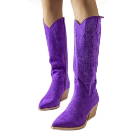 Lilla gennembrudte cowboystøvler violet
