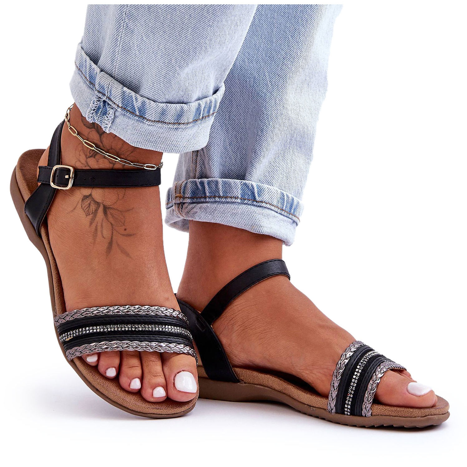 Klassiske flade sandaler til kvinder Sort S.Barski - KeeShoes