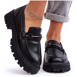 PE1 Dame Læder Platform Loafers Sort Detes