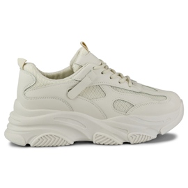 Beige sneakers til kvinder med tyk sål sort