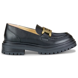 Sorte loafers med guldspænde