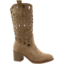M.Daszyński Dame gennembrudt ruskindsstøvler MR2337-3 Beige