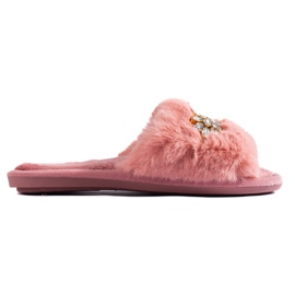 Pink hjemmesko med pels og krystaller fra Shelovet lyserød