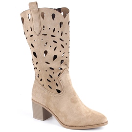M. DASZYŃSKI Varme gennembrudte cowboystøvler beige M.Daszyński MR2337-3