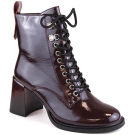 Lakerede bordeaux højhælede damestøvler D&amp;A S.Barski Premium Collection MR870-06 rød
