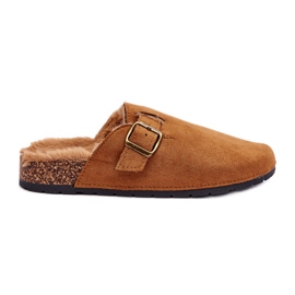 Dame suede flip-flops med pels, brun Haidamia