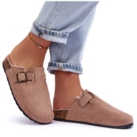 Beige ruskindsflip-flops til kvinder med pels Haidamia